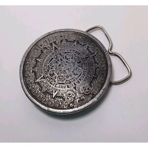 Mayan Aztec Calendar Belt Buckle By Bergamot Brass Works Vintage 1974